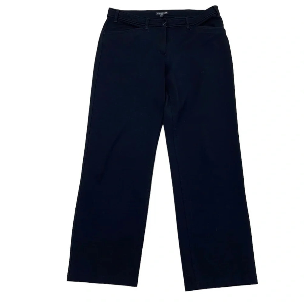 Eileen Fisher Pants Black Stretchy Straight Leg Mid Rise Size Medium